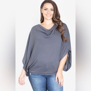 DARK CHARCOAL PLUS SIZE COWL NECKLINE DOLMAN SLEEVE TOP